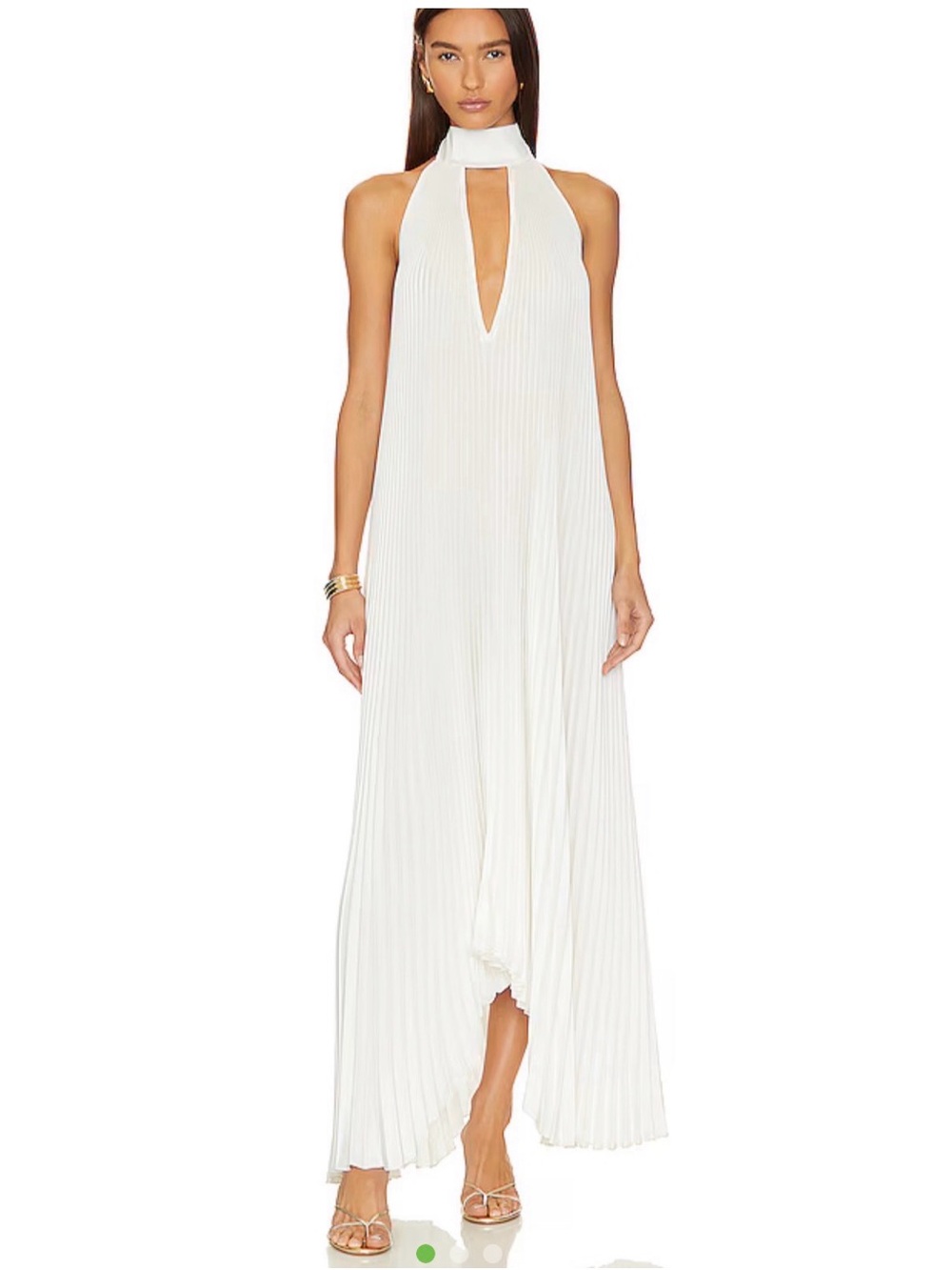 Sleeveless White High-Neck Pleated High-Low Maxi Dress